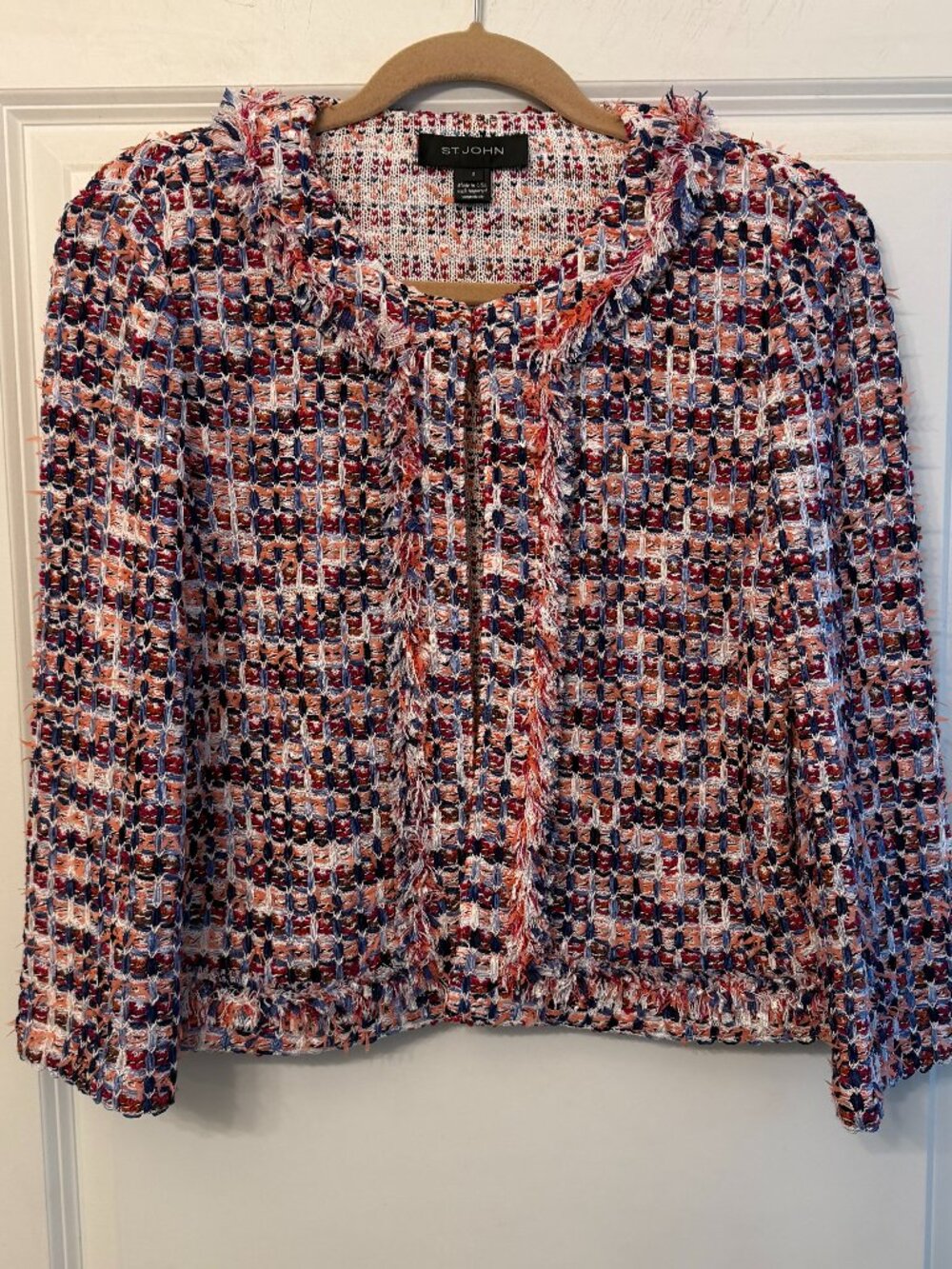 St. John Multicolor Tweed Knit Fringe Jacket - Size 8